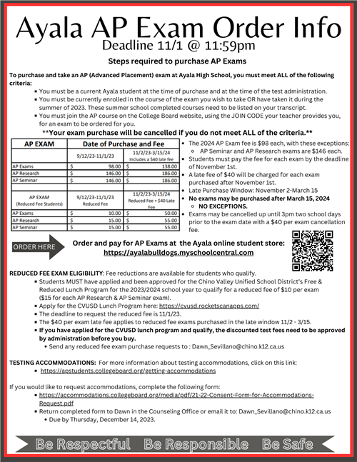 AP Test Ordering